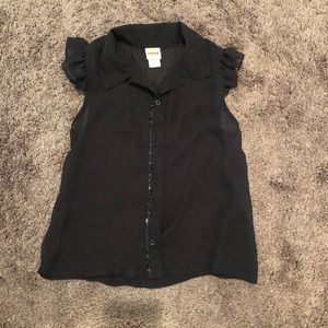 Girls 7/8 black sheer Harajuku mini button up